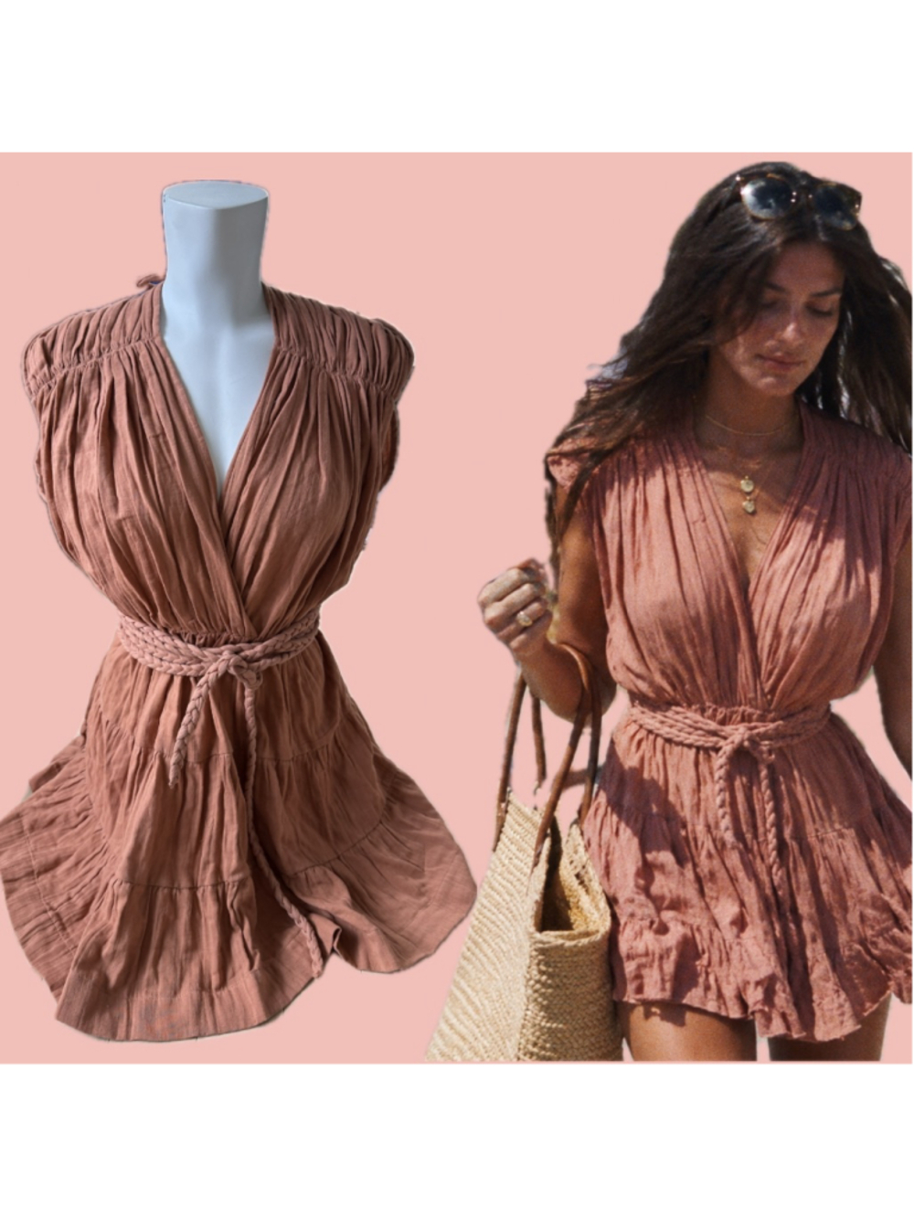 Lumine Paris Cotton Gauze Mini Dress Size M – Braided Belt Boho